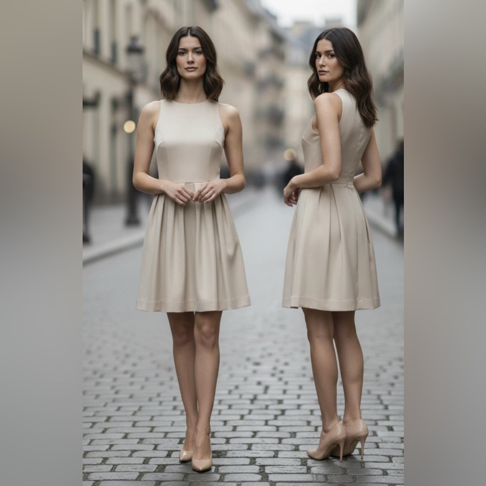 Liala x PG Sz S Women's Light Beige Sleeveless A-Line Knee-Length Pleated‎ Dress